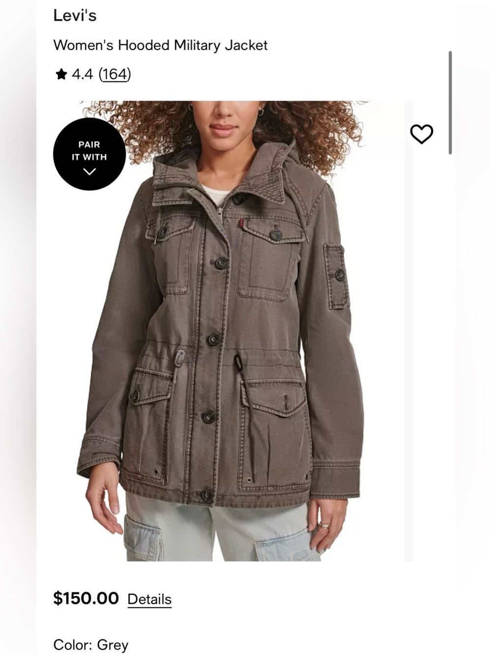 Levi's Women's Hooded Utility Jacket in Grey-Brown